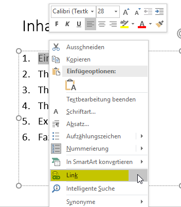 powerpoint inhaltsverzeichnis link einfügen