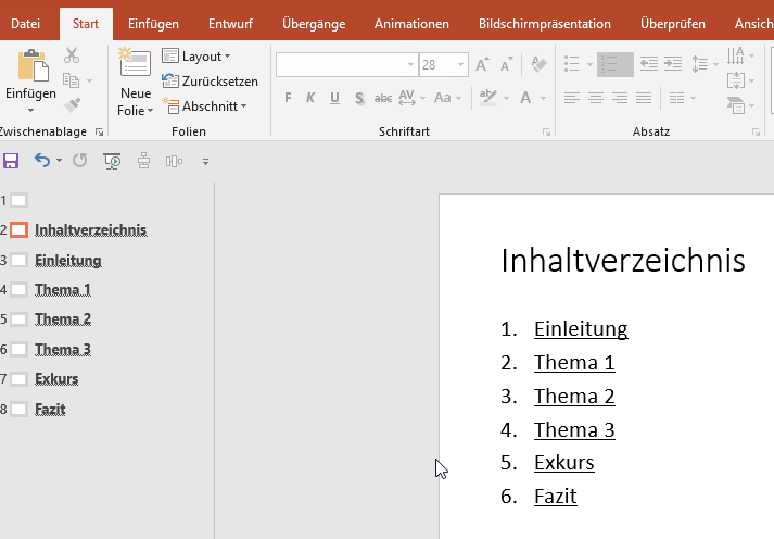 powerpoint inhaltsverzeichnis link einfügen