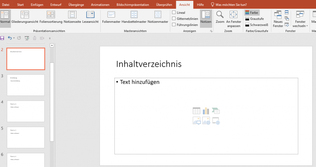 powerpoint inhaltsverzeichnis einfügen